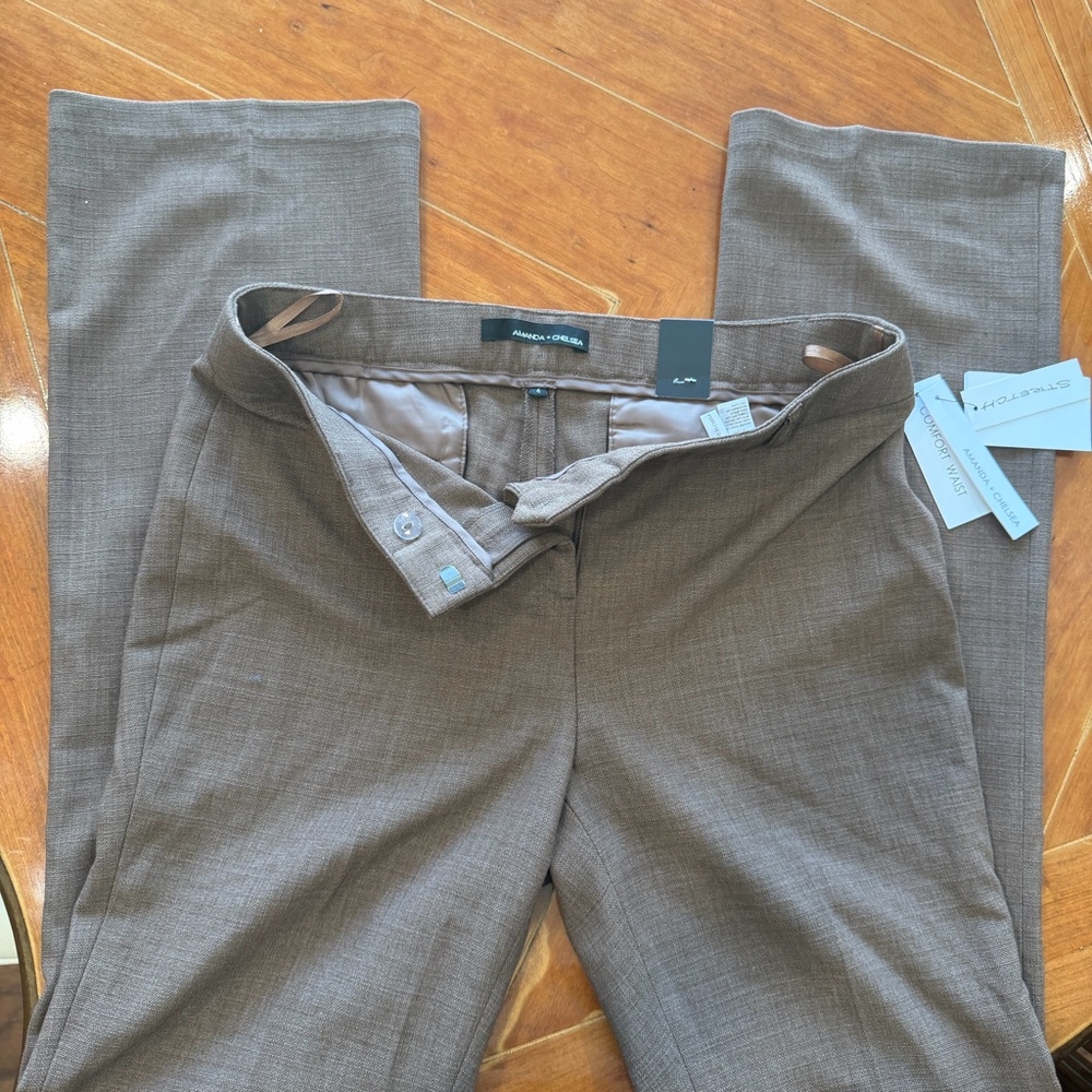 Amanda + Chelsea NWT Brown Straight Leg Career Pants Size 4 Stretch Full Length